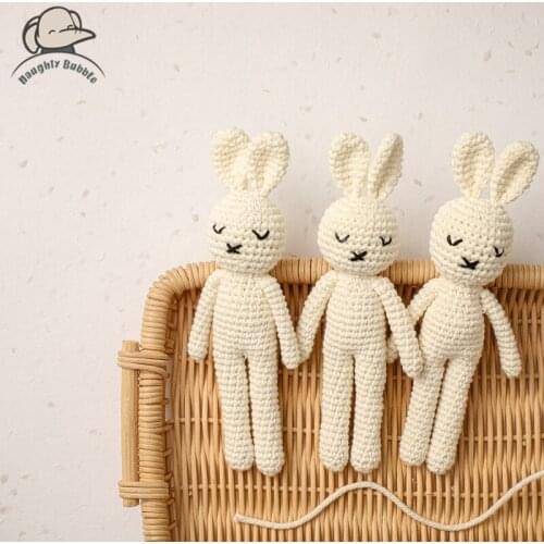 Crochet Rabbit Doll Toys for Kids Handmade Rattles Wool Doll Animal Stuffed Plush Toy Newborn Baby Soothing Toy Birthday Gift