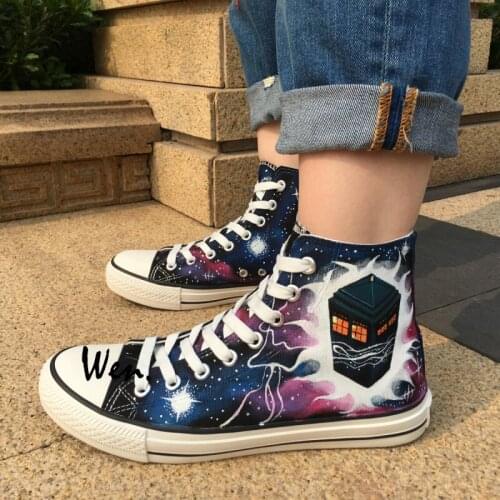 Wen Hand Painted Shoes Men Womens Shoes Dalek Tardis Doctor Who High Top Canvas Sneakers for Gifts