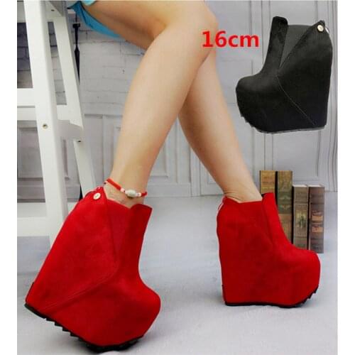 Womens Punk High Platform Wedge Heel Club Ankle Boots Evening Leather Shoes Sexy 16CM High Punk Black Red New 2022