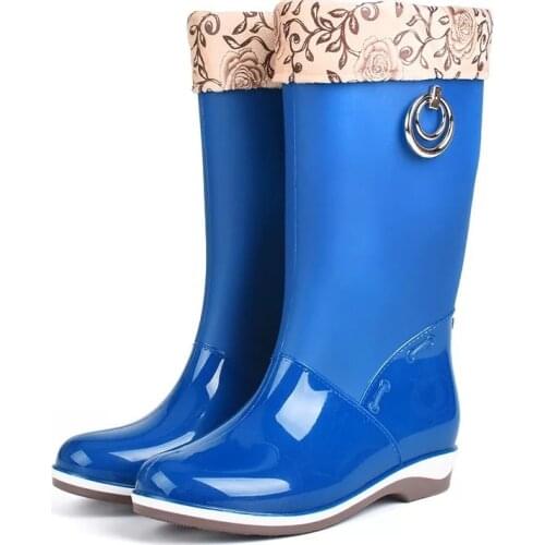 Womens Boots Velvet Rainshoes Waterproof Rubber Shoes Fashion Four Seasons Warm Boots Cotton Cover Rainshoes Rain Shoes 36-40