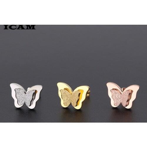 ICAM Stainless Steel Butterfly Stud Earrings for Women Cute Animal Earrings Girls Kids Fashion Jewelry Gift boucle d'oreille