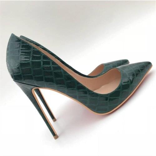 Free shipping fashion women Pumps lady Green paten leather Pointy toe high heels shoes size33-43 12cm 10cm 8cm Stiletto heeled