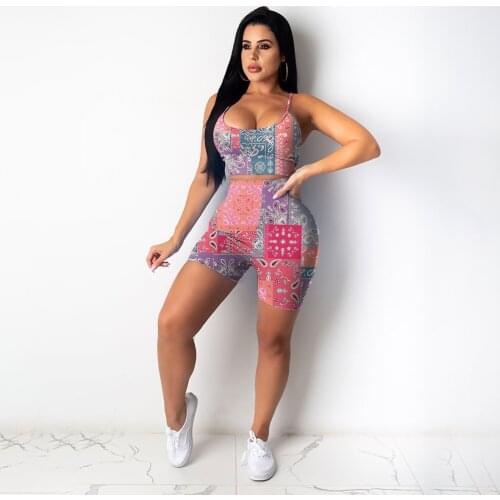 2021 Best Quality Famous Brand 2 pcs Women Set Print Spaghetti Strap Short Tops and Shorts Summer Sexy Outfits