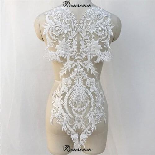 1Pc Luxury Ivory Beads Lace Applique Big Neckline Collar Appliques Embroidery Lace Trim Fabric Cloth Sewing Patchwork 64X31cm
