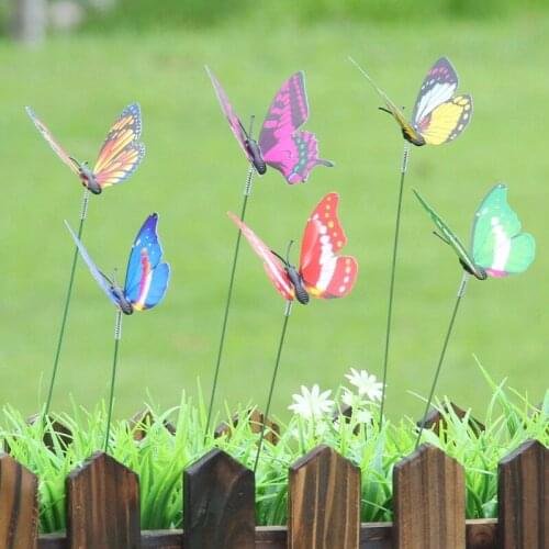 10PCS/4cm Lot Colorful Artificial Butterfly Garden Decoration Simulation Butterfly Stakes Yard Plant Lawn Decor Fake Butterefly