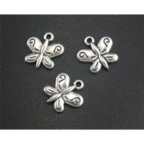 15pcs Silver Color Created For You Butterfly Insect Charm beads for Jewelry Making DIY 13x13mm A1985