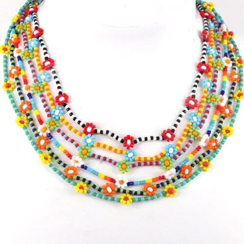 5Pcs Hot Sale Miyuki Seed Bead Flower Necklace Multicolor Flower Choker Necklace