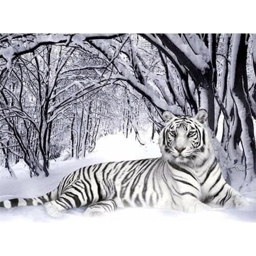 5D Diy Diamond Painting Cross Stitch White Tiger Round Diamond Mosaic Diamond Embroidery Animals Home Paintings hobbies crafts