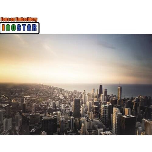 5D DIY Full Square Diamond Painting Cross Stitch " Chicago At Sunset " 3D Diamond Embroidery Rhinestone Mosaic Home Decor Gift