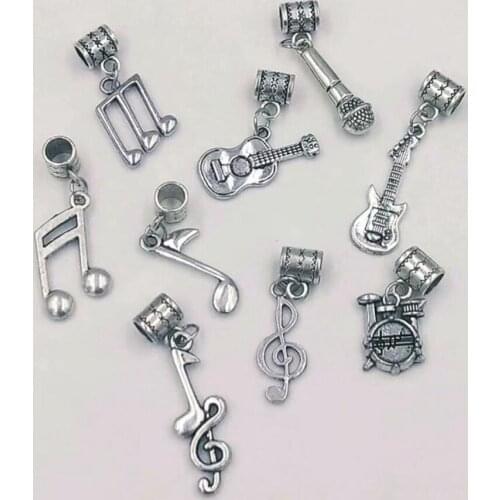 9pcs Fast delivery Music Symbols / Microphone / Drum / Guitar Charm Pendant Jewelry Accessories