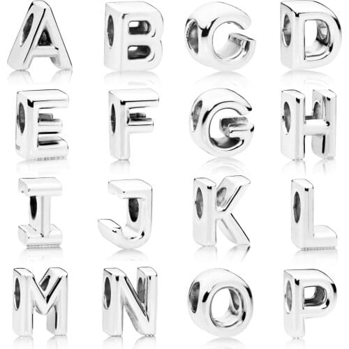 A-Z Vintage Smooth Alphabet 26 Letter character Charm Fit Pan Bracelet 925 Sterling Silver Bead DIY Jewelry