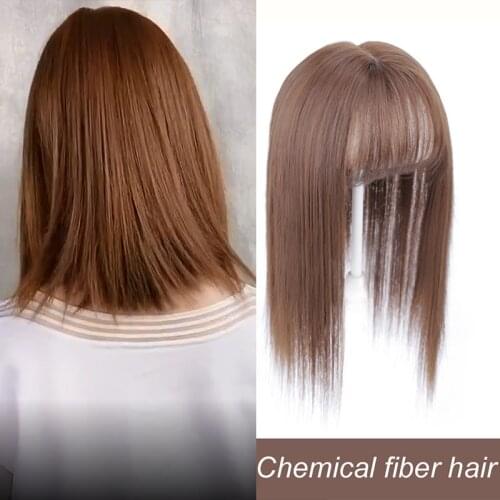 Allaosify Synthetic Straight Hair Extensions with Bangs Clip in One Piece Supplement Brown Black Hair For Womens Long Wigs