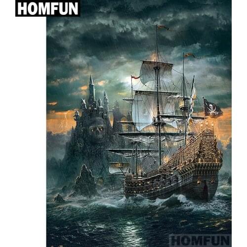 HOMFUN Full Square/Round Drill 5D DIY Diamond Painting "Skull pirate ship" Embroidery Cross Stitch 5D Home Decor Gift A01632