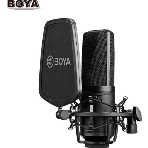 BOYA BY-M1000 Condenser Microphone Podcast Mic Kit Omnidirectional/Bidirectional Double-layer Pop Filter for live Video Singer