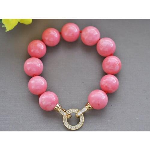 Z10458 Natural Real 8" 14mm Pink Round Coral Bead Bracelet
