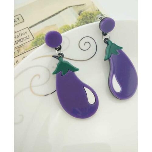 Purpel long eggplant charms acrylic orecchini lunghi fashion stud earrings pendientes mujer moda cute earring brincos de festa
