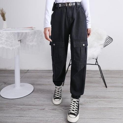 2020 Cargo Jeans Women Femme Wide Leg High Jeans Waist Mom Vintage Baggy Ripped Pink Jeans Women Roupa Mulher Bleached Cotton