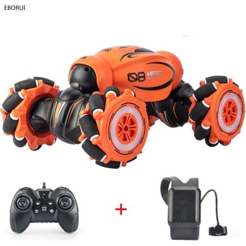 EBORUI RC Stunt Car 2.4Ghz 4WD RC Car Deformable All-Terrain Off Road Car Double Sided Rotating RC Car w/ Gesture Sensor Watch