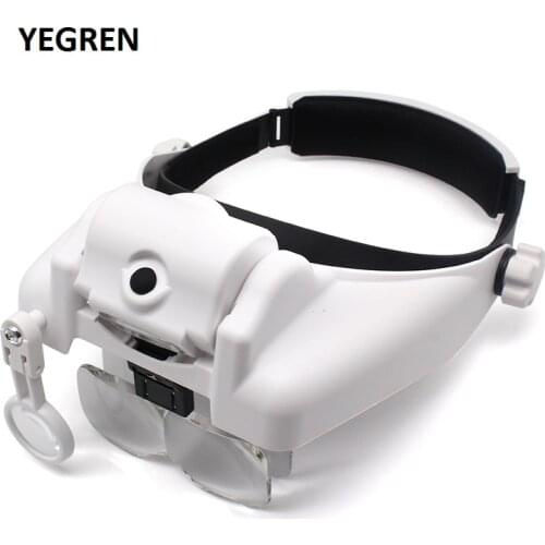 Headband Magnifier 1.0X/1.5X/2.0X/2.5X/3.5X/8X Helmet Dental Magnifying Glass with Interchangeable Lens LED Light Third Hand
