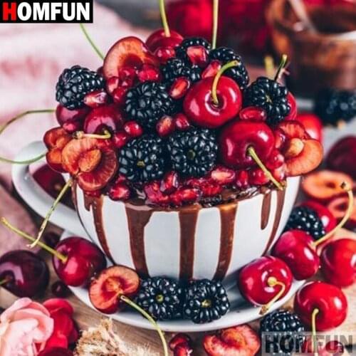 HOMFUN Full Square/Round 5D DIY Diamond Embroidery "Fruit cup cherry" Diamond Painting Cross Stitch Rhinestone 5D Decor A30204
