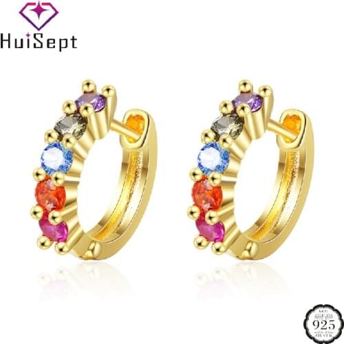 HuiSept Silver Women Earrings 925 Jewelry Topaz Gemstones Gold Color Hoop Earring for Wedding Engagement Accessories Wholesale