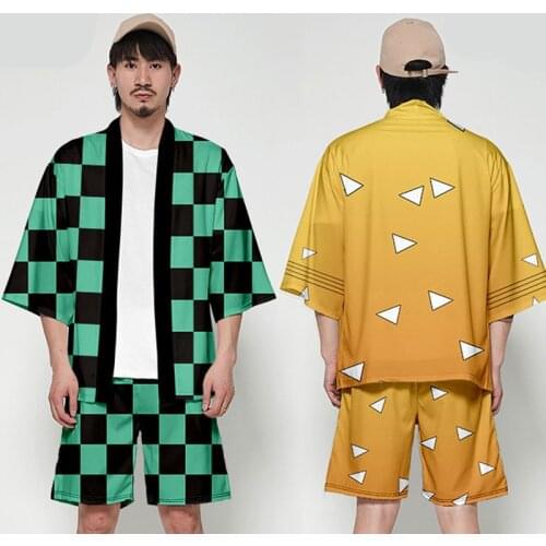 Anime Demon Slayer Kimono Kimetsu No Yaiba Cosplay Tanjiro Nezuko Kimono Shinobu T-shirts Costume Men Women Top Shorts Set CS660
