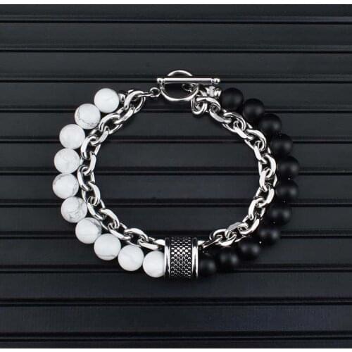 Classic Natural Stone Beads Bracelets Male Stainless Steel Chain Bracelets Fashion Jewelry Accessories