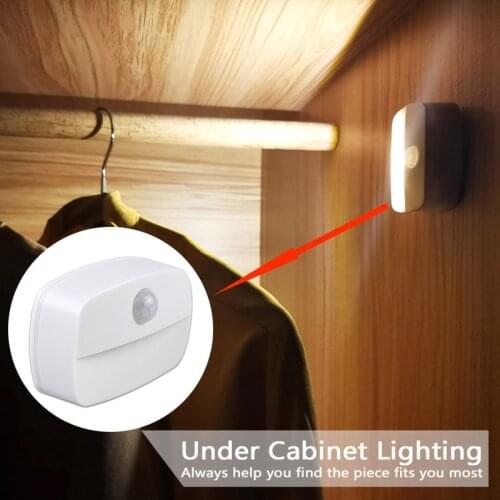 Adhesive PIR Human Motion Auto Sensor LED Night Lights Wireless Closet Cabinets Hallway Stair Room Lamps Mini Led Nightlight