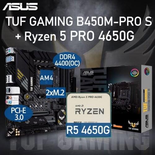 ASUS TUF GAMING B450M-PRO S Motherboard Set +AMD Kit Ryzen R5 PRO 4650G DDR4 128GB PCI-E 3.0 M.2 B450 Placa-mãe AM4 Desktop B450