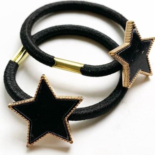 Korean Head Rope Elastic Pentagram Charm Black Hair Ring Rope Band Ponytail Holder Hair Ring Accessories