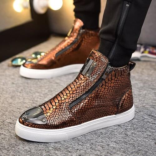 Topvivi Sneakers boots men Fashion Golden Shoes Zipper Slip-on Male Sneaker Black designer Casual High top Brand Sneakers Men