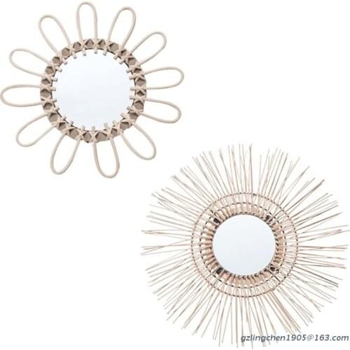 Round Shape Decorative Mirror Rattan Innovative Art Decoration Makeup Mirrors Dressing Bathroom Wall Hanging Mirror