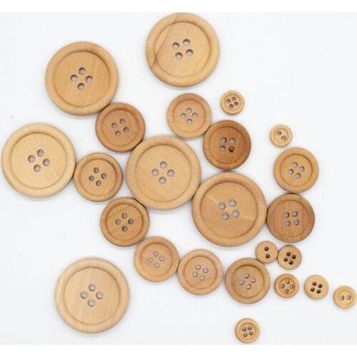 50Pcs/Set Mixed Natural Color 4-Holes Sewing Scrapbooking Round Wooden Buttons For Wedding Decoration Of Clothing Accessories