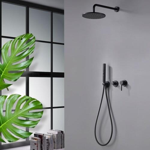 Brass Round Bathroom Luxury Rain Mixer Shower Set Wall Mounted Rainfall Shower Head Matte Black Finish Concealed Shower System