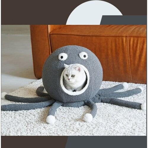 Lovely Octopus Cat Pet Bed With Tentacles Washable Cat Warm Nest Villa With Pillow Bed For Dog Cat Pet Cushion In Cat Supplies