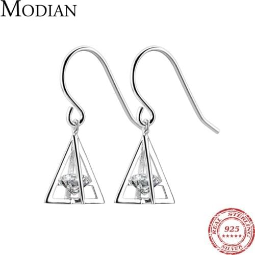 Modian 925 Sterling Silver Triangle 3D Dangle Earrings for Women Luxuy Clear Zirconia Drop Earing Korean Fine Silver Jewelry