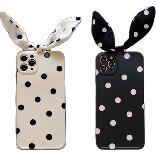 Fashion Polka Dot Rabbit Ear Case for iPhone 11 12 Pro Max 8 7 6 6s Plus Xr XsMax X Xs SE 2020 12 Color Candy Soft Back Cover
