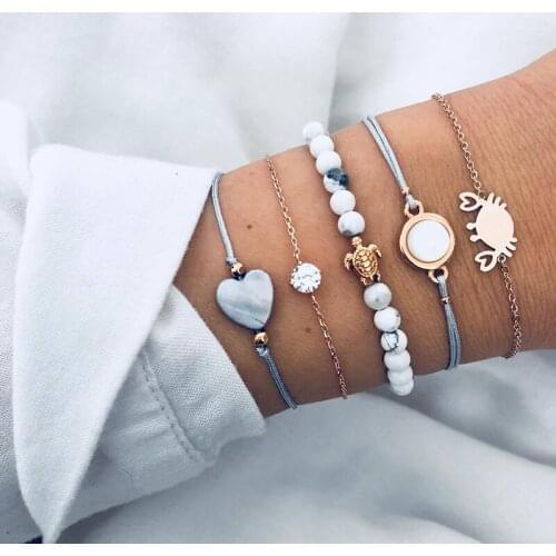 Bohemian Turtle Stone Beads Bracelets Set For Women Girl Chain & Link Bracelet & Bangles Charm Pulseras Female Jewelry 4pcs/set