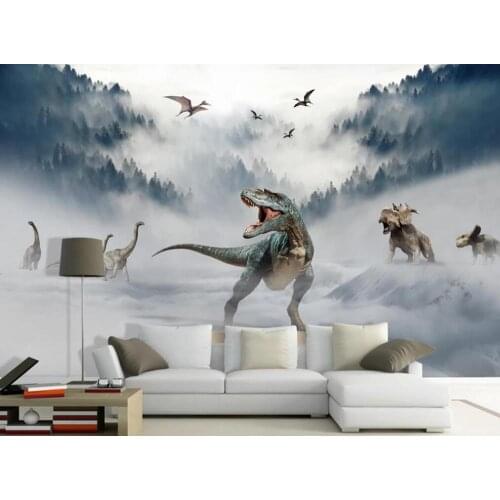 Custom new Chinese style landscape glacier forest dinosaur world TV background wall painting wallpaper