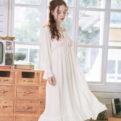 Sweet Lace Cotton Nightgowns for Women Aesthetic Elegant Princess Night Dress Sexy Nighty Autumn Winter Sleepwear 2020 New