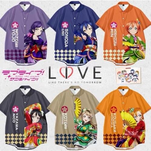 Lovelive! 3D Printing Unisex Shirt Women/Men Casual Short Sleeve Cool Loose Button Streetwear Anime Overclothes Oversize
