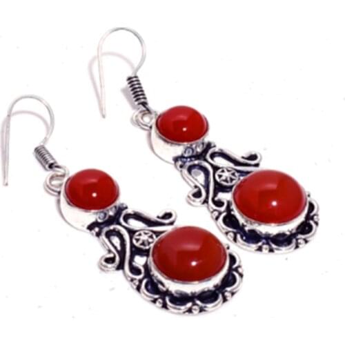 Genuine Carnelian Silver Overlay on Copper Earrings , Hand made Women Jewelry Gift