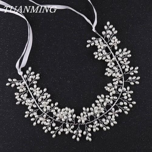 Pearl Headbands Bride Hairbands Soft Metal Hair Jewelry Brides Tiaras Headbands Silver Color Wedding Headband For Bride
