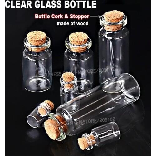 1-25ml Empty Clear Glass Bottles Jars Vial with Cork Stopper for DIY Wish Message Sample Perfume container Nail Art bead reagent