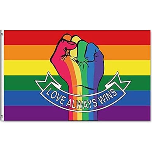 Rainbow Pride LGBT Flag Love Always Wins 3x5 Ft Large Vivid Color Double Stitched Brass Grommets Indoor Outdoor Decoration