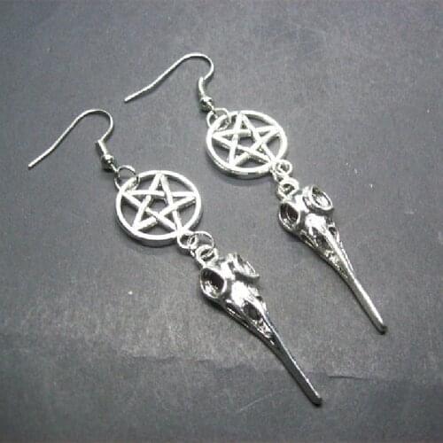 Inverted Pentagram Crow Skull Earrings Gothic Witchy Witchcraft Church Occult Pagan Wicca Satanic Fashion Jewellery Gift New