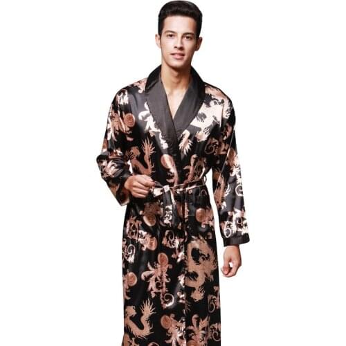 Silk Long sleeve Men pajamas Long nightgown Bathrobe Mens Homewear NW84