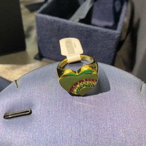 UMGODLY Fashion Ring Yellow Gold Color Micro Zircon Rainbow Love Heart Ring Women July New Roma Series Fine Brand Jewelry Gift