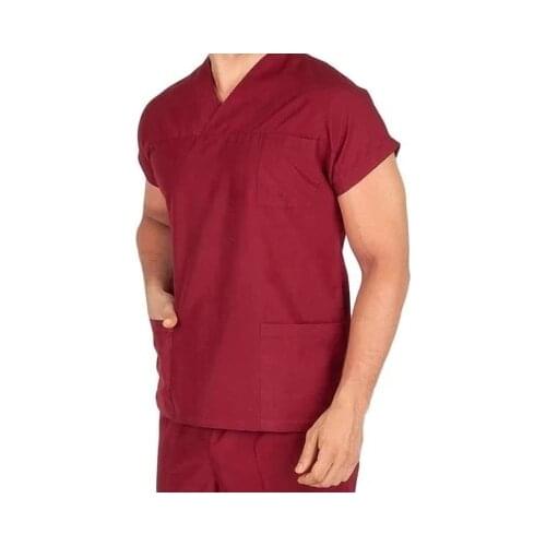 Male Doctor Nurse Uniform Scrubs Terikoton Thin Fabric Hospital Guard Single Top (Envelope Collar Bat) Medical Uniforms