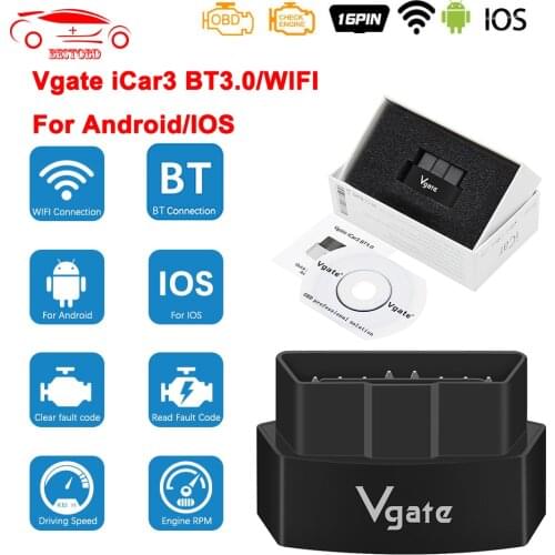 Vgate iCar3 elm 327 Wifi BT-wireless for IOS/Android OBD 2 OBD2 Auto Diagnostic tool ELM327 OBD Car Code Reader Scanner